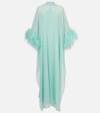 Caftán Penelope de seda con plumas | Taller Marmo