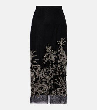 Leyla beaded tulle midi skirt | Costarellos