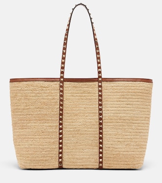 Rockstud Large raffia tote bag | Valentino Garavani