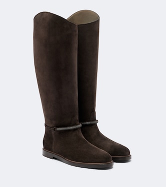 Kniehohe Stiefel aus Veloursleder mit Monili | Brunello Cucinelli
