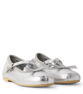 Bow-detail metallic leather ballet flats | Monnalisa