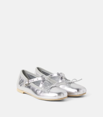 Bow-detail metallic leather ballet flats | Monnalisa
