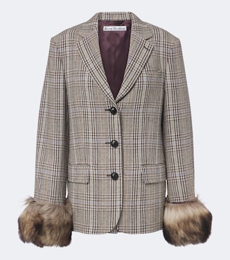 Checked shearling-trimmed wool blazer | Acne Studios