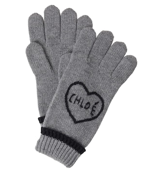 Logo embroidered cotton and wool gloves | Chloé Kids