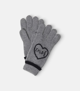 Logo embroidered cotton and wool gloves | Chloé Kids
