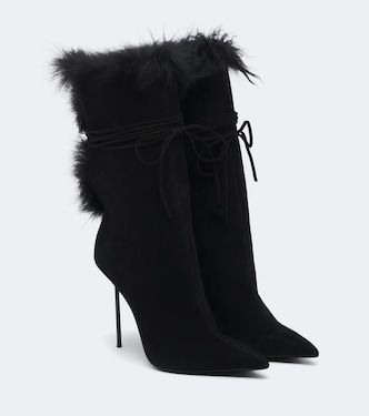 Lidia shearling-trimmed suede ankle boots | Paris Texas
