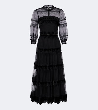 Belted lace and velvet cocktail dress | Costarellos