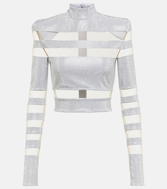 Mesh-paneled embellished top | Balmain