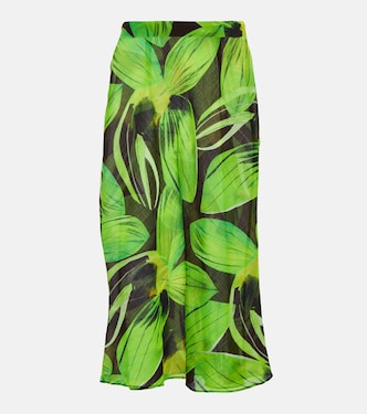 Printed cotton and silk georgette midi skirt | Louisa Ballou