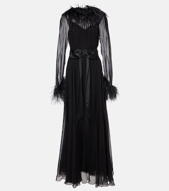 Feather-trimmed silk chiffon gown | Dolce&Gabbana