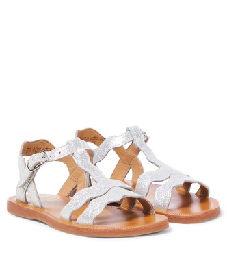 Sandalen Plagette Frizz aus Leder mit Glitter | Pom d'Api