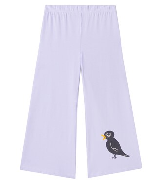 Birds cotton-blend jersey flared pants | Mini Rodini