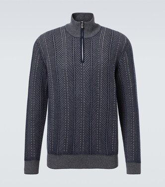 Herringbone cashmere half-zip sweater | Brunello Cucinelli