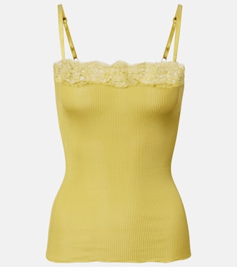 Lace-trimmed ribbed-knit silk camisole | Saint Laurent
