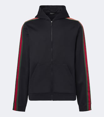 Sudadera con capucha Web Stripe en mezcla de seda y algodón | Gucci