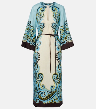Robe midi Natalia en lin à imprimé | Alémais