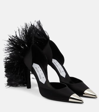 x Sergio Rossi Amazona feather-trimmed denim pumps | Area