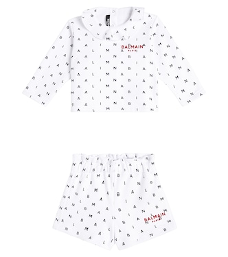 Baby logo cotton jersey sweatshirt and shorts set | Balmain Kids