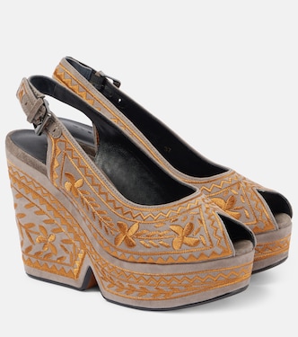 Dylya 110 embroidered suede wedge sandals | Clergerie