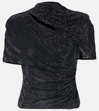 Draped embellished mesh top | Self-Portrait