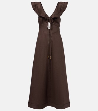 Rhiannon ruffled linen midi dress | Zimmermann