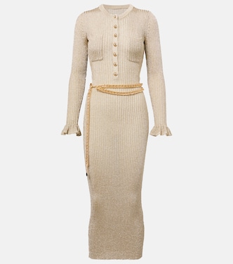 Ribbed-knit lamé midi dress | Self-Portrait