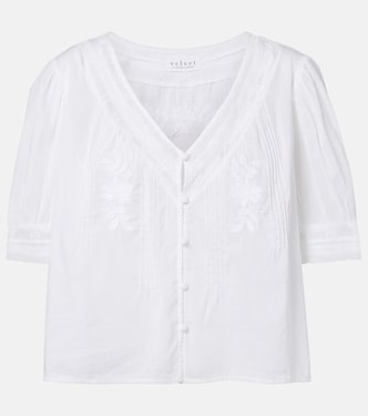 Mavis lace-trimmed cotton blouse | Velvet