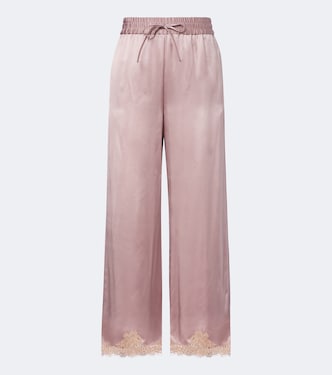 Lace-trimmed silk crêpe satin wide-leg pants | Valentino