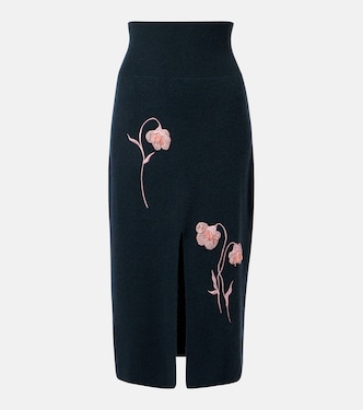 Floral-appliqué knitted midi skirt | Erdem