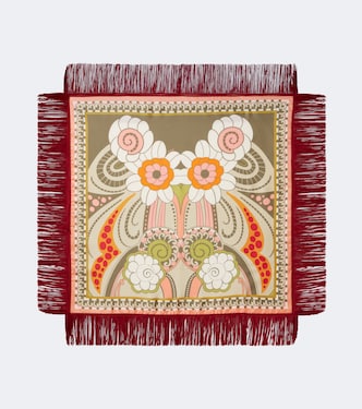 Foulard in twill di seta con stampa e frange | La DoubleJ