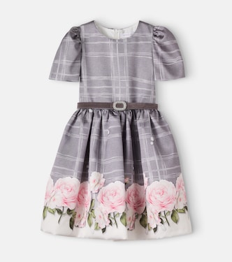Checked floral belted dress | Monnalisa