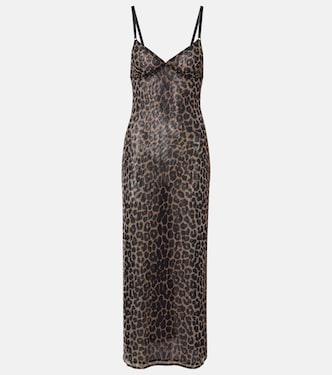 Leopard-print tulle slip dress | Saint Laurent