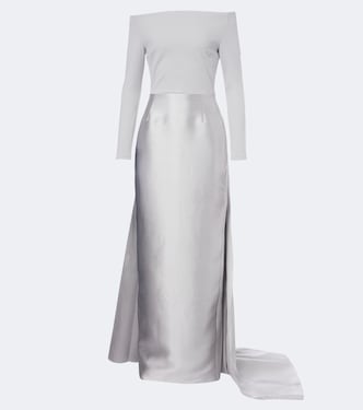 Winslow off-shoulder satin and crêpe gown | Solace London