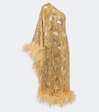 Feather-trimmed sequined gown | Taller Marmo
