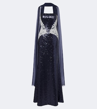 Scarf-detail sequined bustier gown | Costarellos