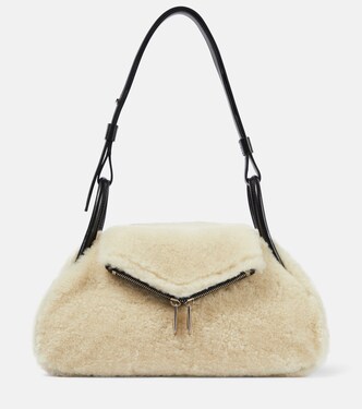 Gemini Small shearling shoulder bag | Amina Muaddi