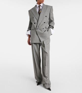 Double-breasted wool twill blazer in grey - Saint Laurent | Mytheresa