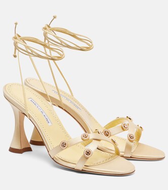 Pelysaka 95 embellished satin sandals | Manolo Blahnik