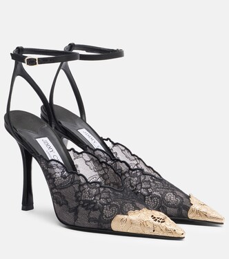 Faiz 100 leather-trimmed lace pumps | Jimmy Choo