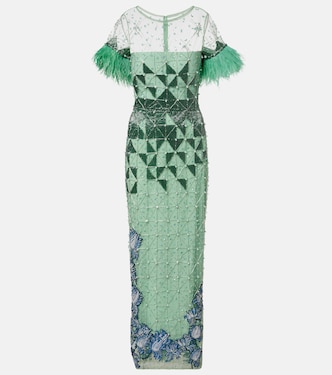Embellished feather-trimmed gown | Là Fuori