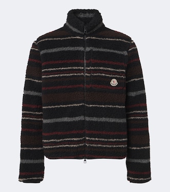 Striped wool-blend fleece zip-up cardigan | Moncler