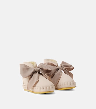 Baby Pina organza-trimmed leather booties | Donsje