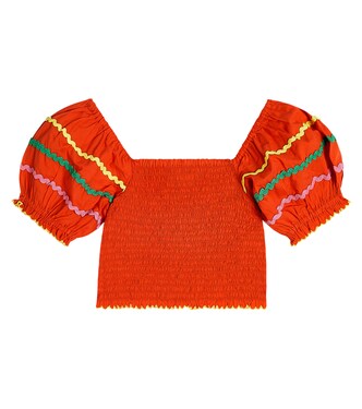 Shirred embroidered cotton top | Stella McCartney Kids