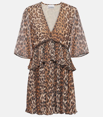 Leopard-print georgette minidress  | Ganni