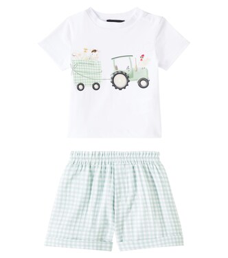 Baby checked cotton T-shirt and shorts set | Monnalisa