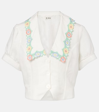 Iveta embroidered cropped linen-blend top | Rixo
