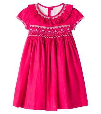 Embroidered smocked linen dress | La Coqueta