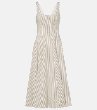 Striped pleated cotton midi dress | Staud