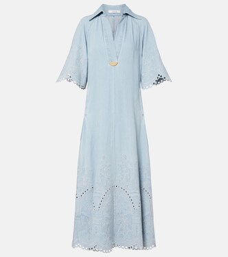 Vestido midi Daylight de denim bordado | Zimmermann