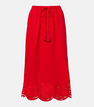 Broderie anglaise linen-blend midi skirt | Farm Rio